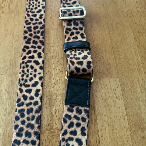 New Cheetah Leopard Print Handbag Strap 1.5" Wide 48" Long Gold Tone Mautto - Picture 3 of 10